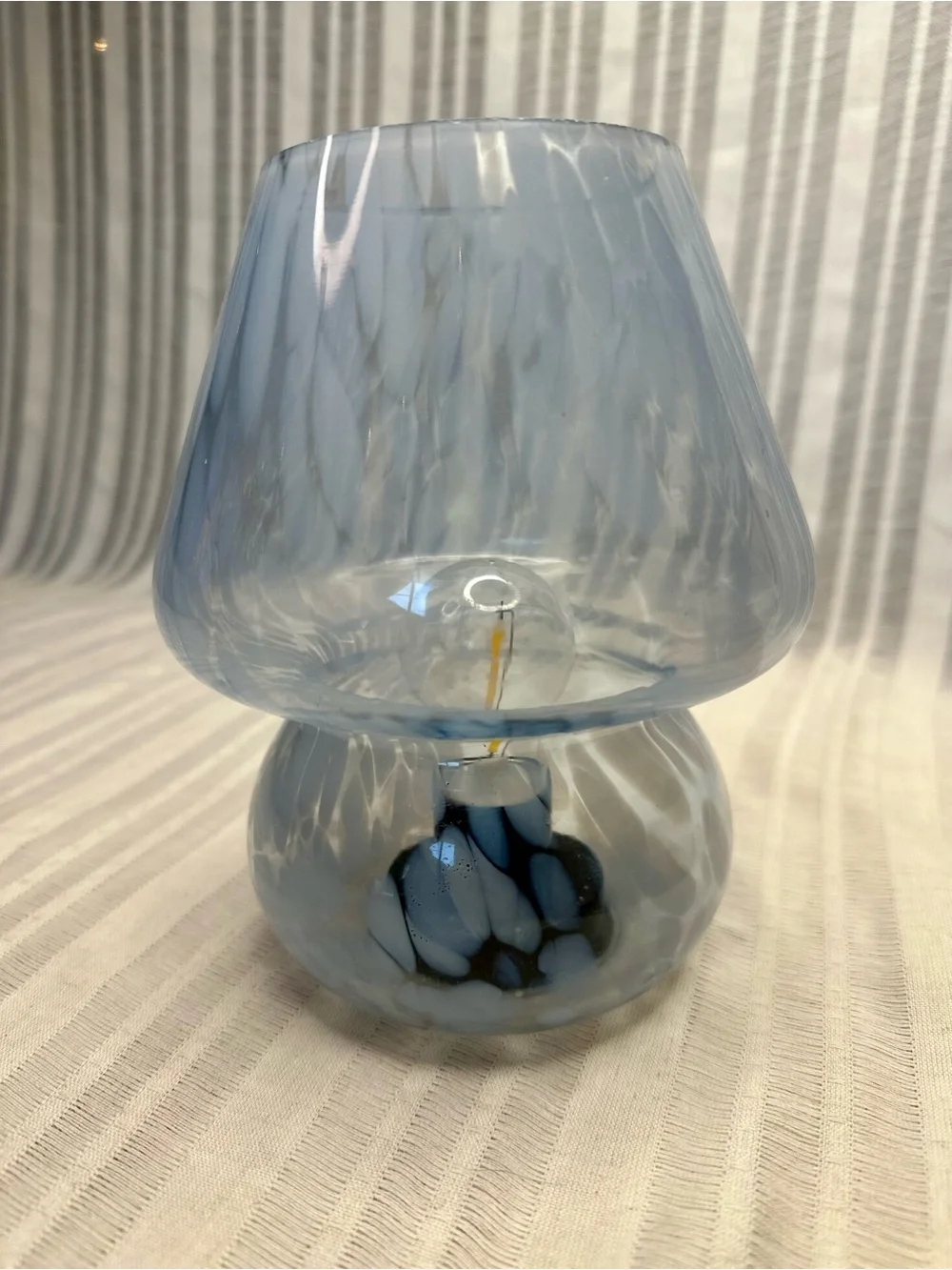 Handblown Mushroom Table Lamp in White and Blue